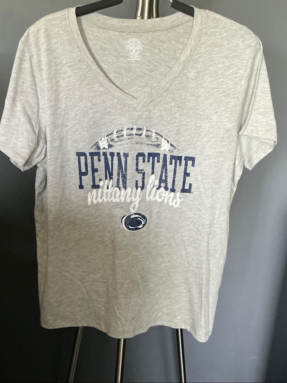 Penn State Gray V-Neck Tee with Navy Print